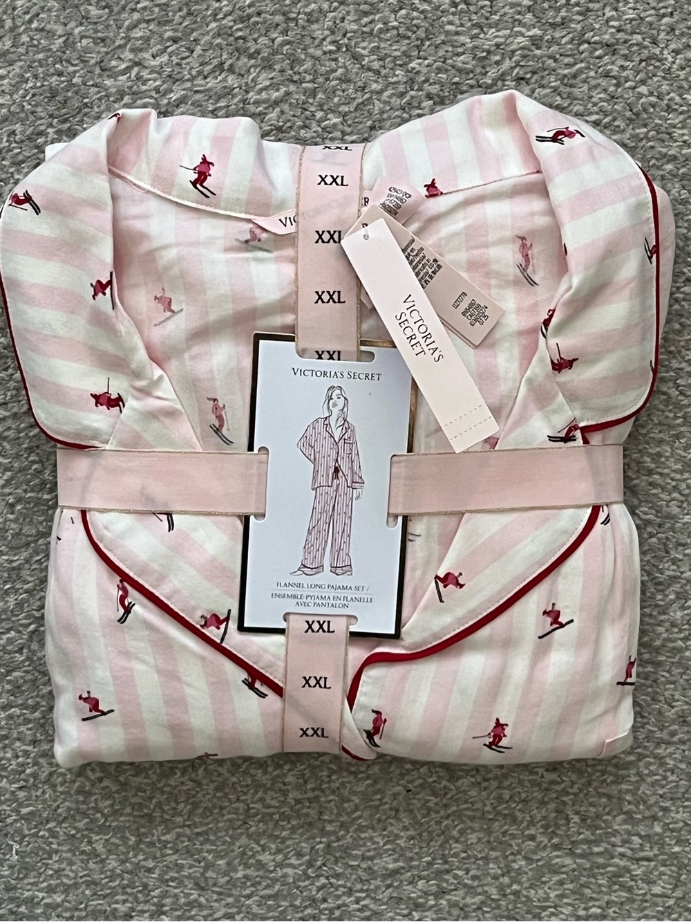 NWT Victoria's Secret Pink & White Ski Striped Flannel Pajama Set Size XXL